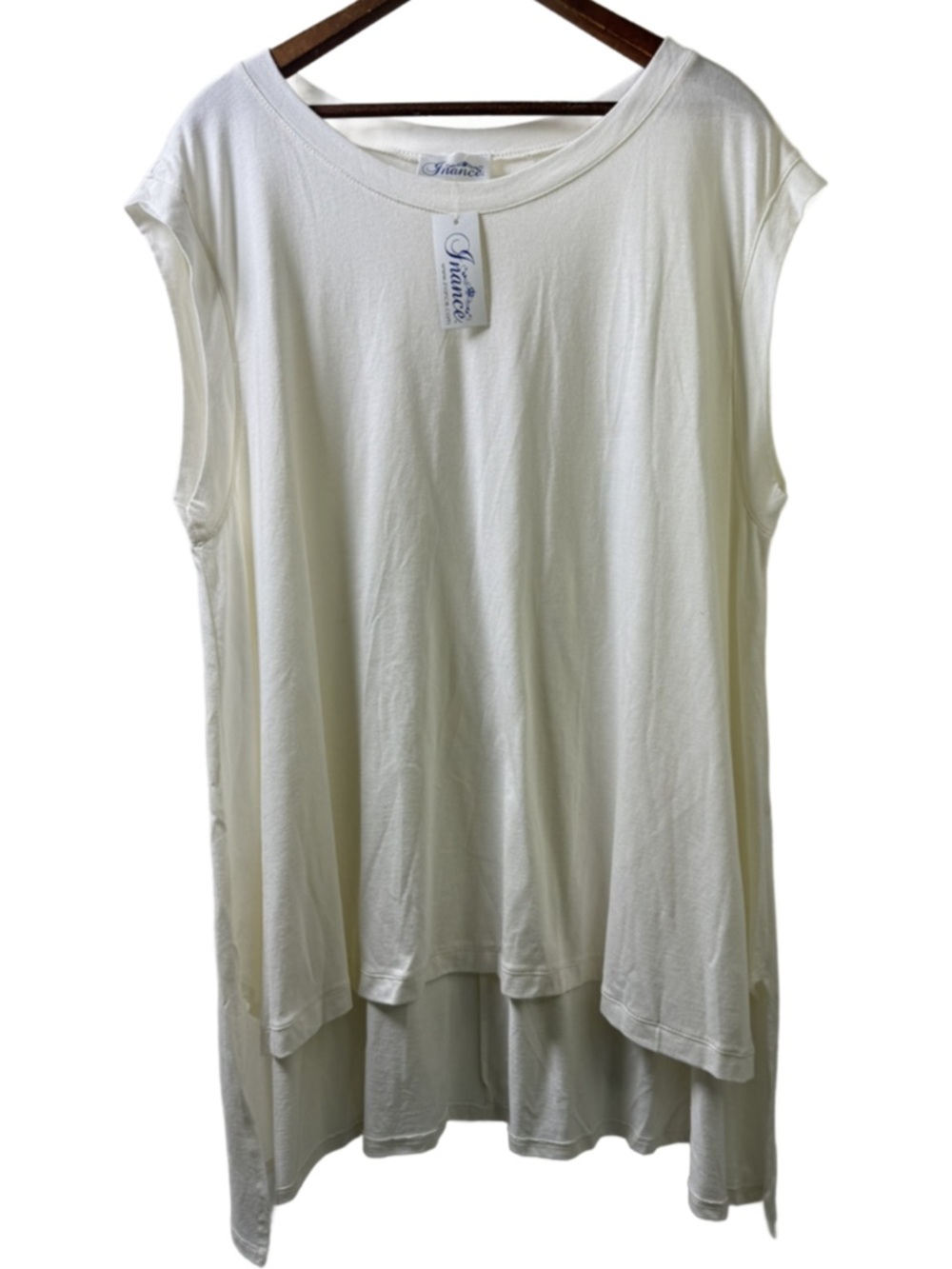 Cream High-Low Cap Sleeve cotton Tank